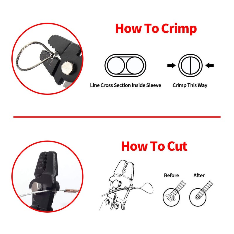 SETROVIC 1/16 Inch Wire Rope Crimping Tool Up To 2.2mm Fishing Crimper Tool with 180Pcs 3 Size Aluminum Double Barrel Ferrule Crimping Loop Sleeve Kit - Image 3